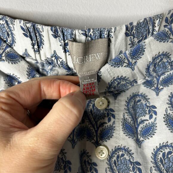 J. Crew Short Sleeve Linen Blend Pajama Set Bouquet Block Print Women's Large - Picture 11 of 13